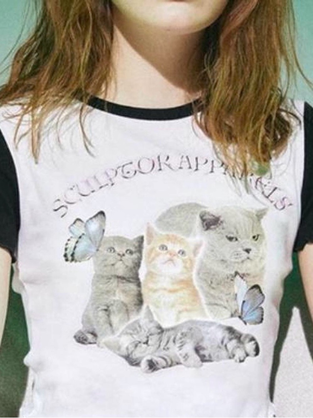 Kitten Butterfly Graphic Baby Tee | XS